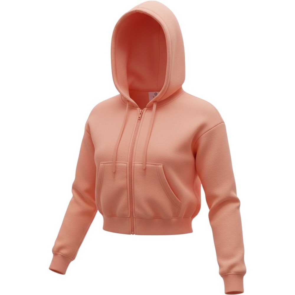 Zine Women Peach Coral Cropped Full Zip Hoodie Sweatshirt Fleece Size S